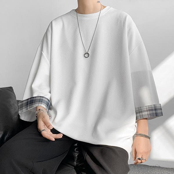 Tシャツ メンズ トップス 七分袖 半袖 ロング 長め ビッグシルエット