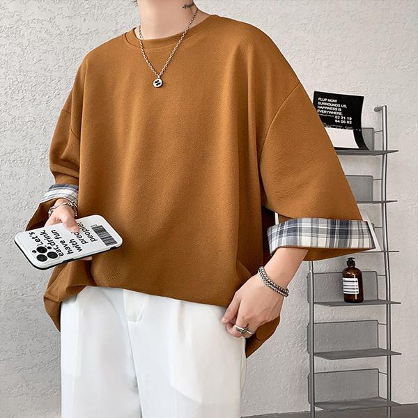 Tシャツ メンズ トップス 七分袖 半袖 ロング 長め ビッグシルエット