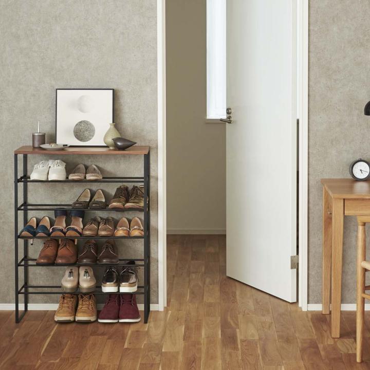 新品未使用 山崎実業 タワー 天板付 シューズラック ブラック ウォルナット 山崎実業 ( 天板付き シューズラック 6段 tower タワー ブラック