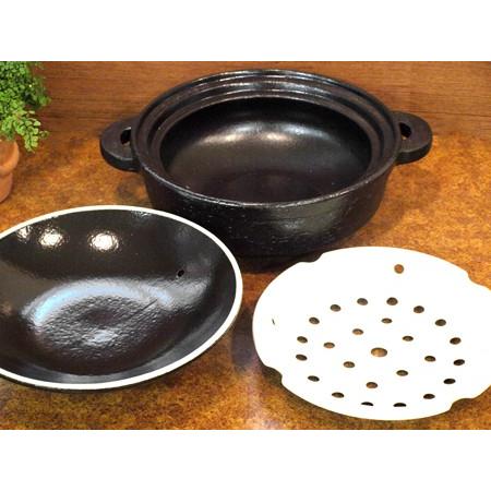 長谷園 ( IH対応 ヘルシー 蒸し鍋 優 小 黒釉 ) 伊賀焼 蒸す 土鍋 正規