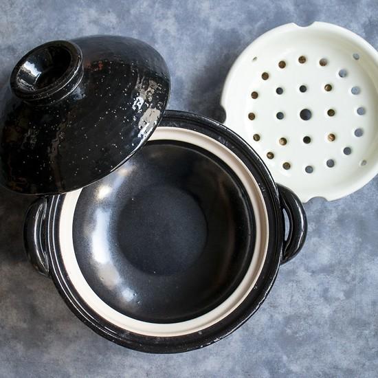 長谷園 ( ヘルシー蒸し鍋 黒 大 ) 伊賀焼 蒸す 鍋 正規品 : ラフィネ