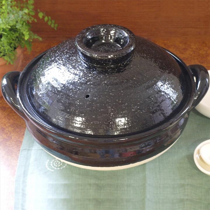 長谷園 ( ヘルシー蒸し鍋 黒 大 ) 伊賀焼 蒸す 鍋 正規品 : ラフィネ