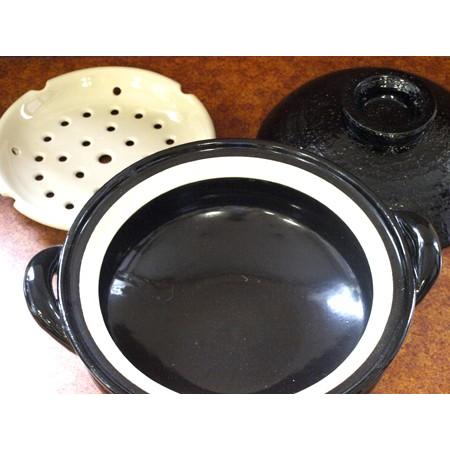 長谷園 ( ヘルシー蒸し鍋 黒 大 ) 伊賀焼 蒸す 鍋 正規品