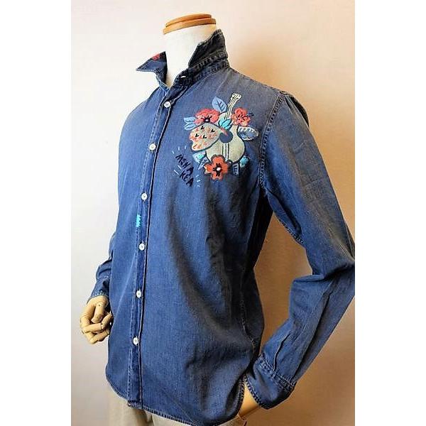 ＊新品＊刺繍入りデニムシャツ　大きいサイズ　メンズ　レディース セール35％OFF BOB ボブ デニムシャツ ブルー 春夏インポート品