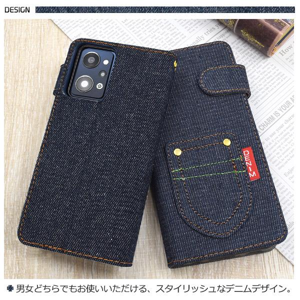 OPPO Reno7 A Reno9 ケース 手帳型 ブラックデニム調 オッポレノ7