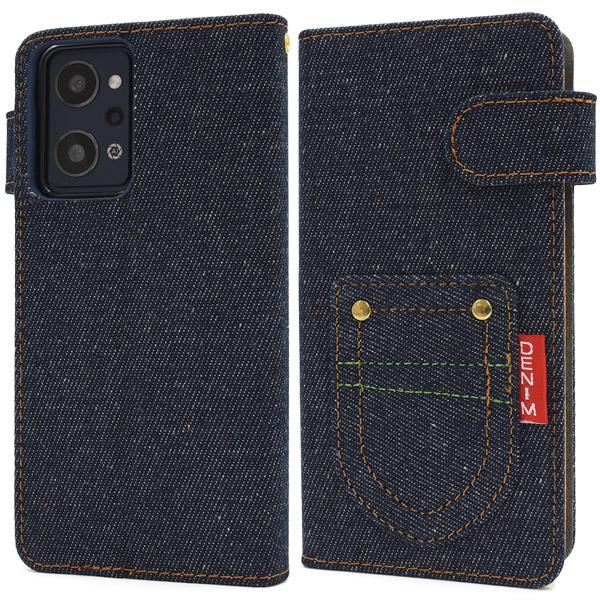 OPPO Reno7 A Reno9 ケース 手帳型 ブラックデニム調 オッポレノ7
