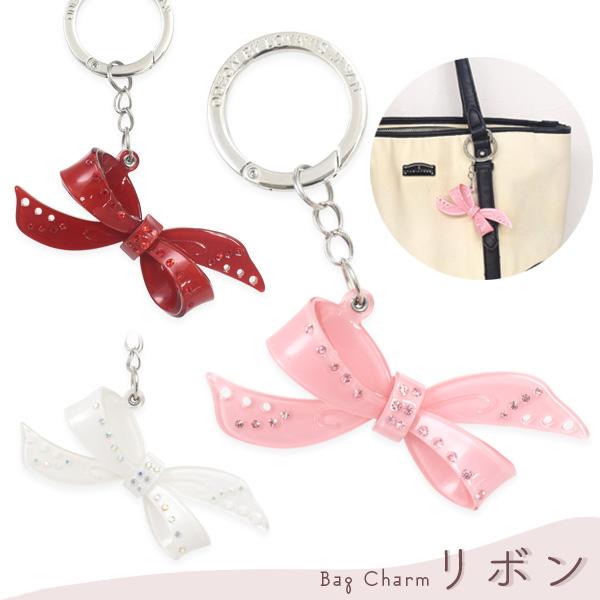 バッグチャーム リボン アクリルキーホルダー かわいい キーリング