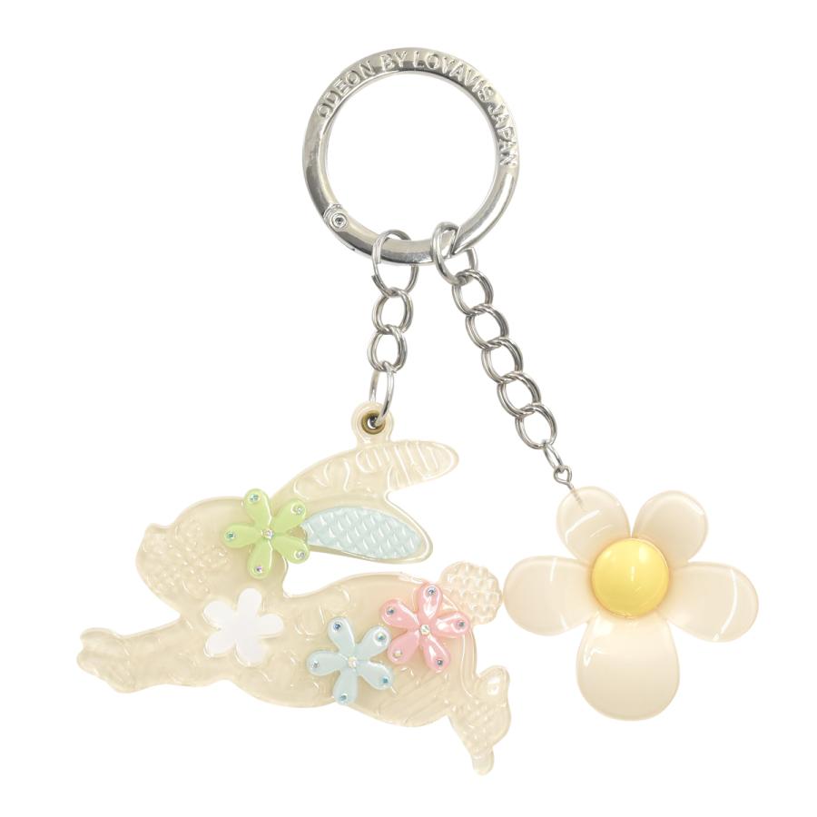 バッグチャーム うさぎと花 兎 キーリング かわいい アクリル