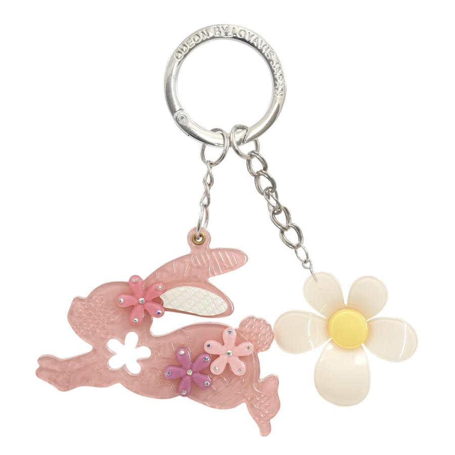 バッグチャーム うさぎと花 兎 キーリング かわいい アクリル