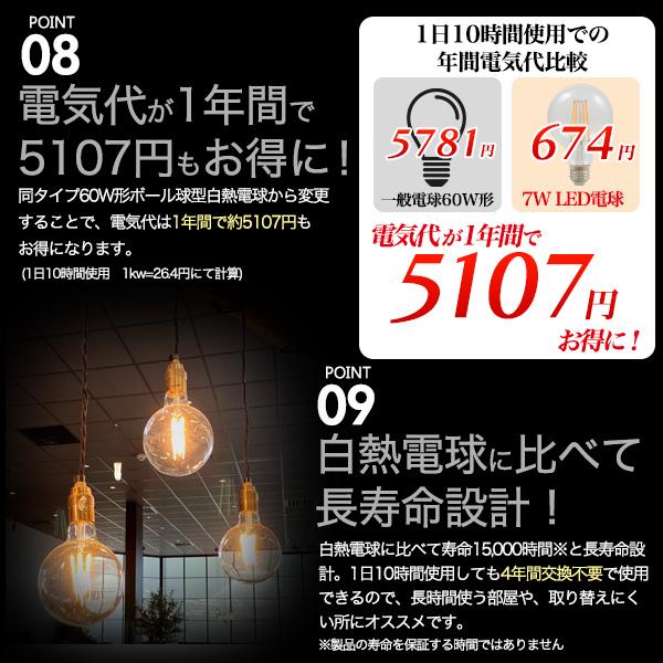 LEDペンダントライト ボール型フィラメント球+真鍮ペンダントソケット