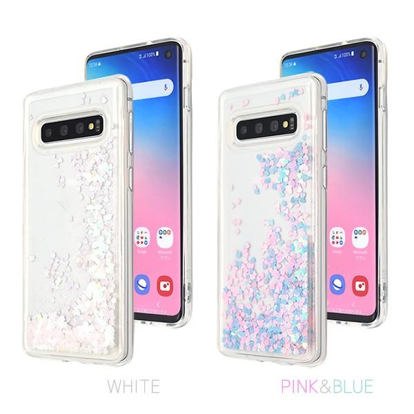 GALAXY S10 スワロフスキー デコ ハイブリッド ケース カバー Galaxy S10 ケース カバー グリッター 流れる ハートラメ ギャラクシー