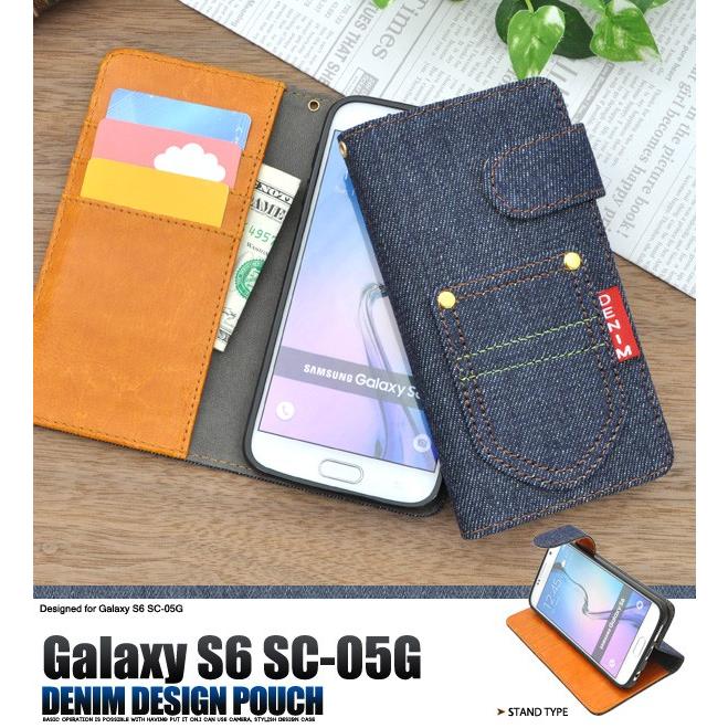 Galaxy S6 SC-05G ケース 手帳型 デニム調 ギャラクシーS6　スマホカバー｜n-style