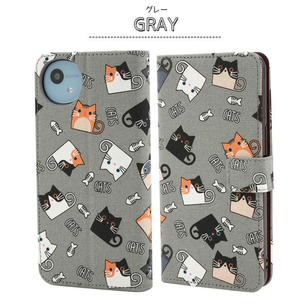 AQUOS wish4 wish5 sense9 ケース 手帳型 猫と魚の骨 かわいい 綿100