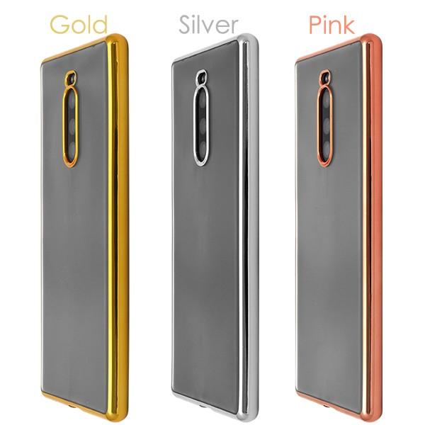 Xperia 1 ケース カバー 背面クリア×メタリックバンパー バックケース