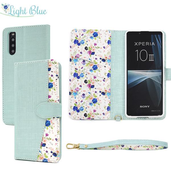 Xperia 10 III スマホケース 手帳型 花柄 ブーケ 合皮レザー