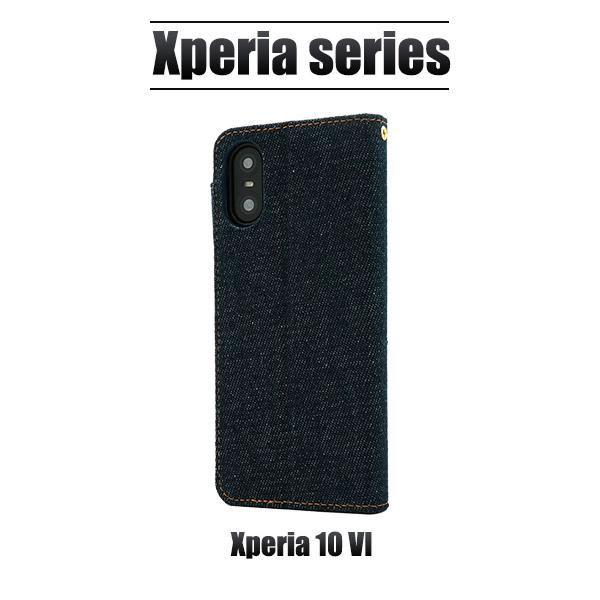 Xperia 10 VI ケース 手帳型 デニム調 布地 ジーンズデザイン おしゃれ 