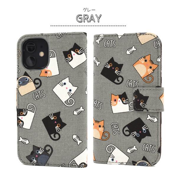 PLATA（プラタ） iPhone12mini 専用 手帳型ケース 食いしん坊猫 布地