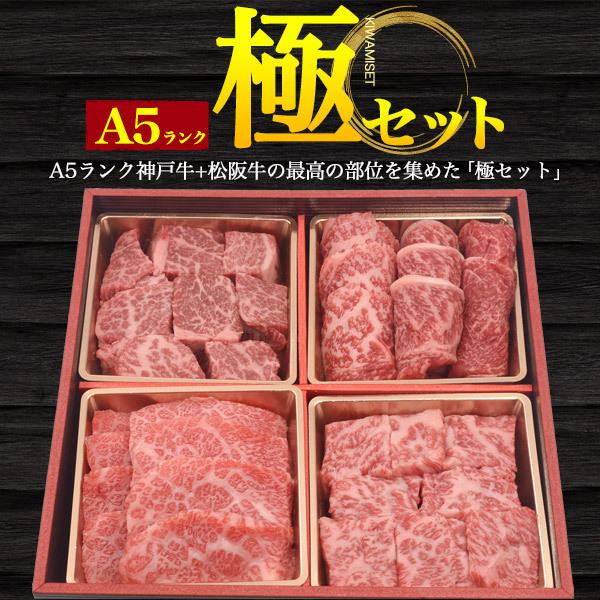 A5ランク 牛肉 極4点 メガ盛りセット 神戸牛＆松阪牛 1200g ステーキ用 焼肉用 希少部位 ヒレ サーロイン 肩ロース モモ 黒毛和牛 霜降り お歳暮 お中元 ギフト 希少部位 A5ランク サーロイン モモ 霜降り お歳暮 お中元 ギフト 神戸牛 合計600g