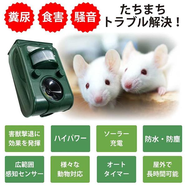 動物撃退器 ソーラー式 超音波 防水 害獣撃退 ネズミ 犬 猫 鳥