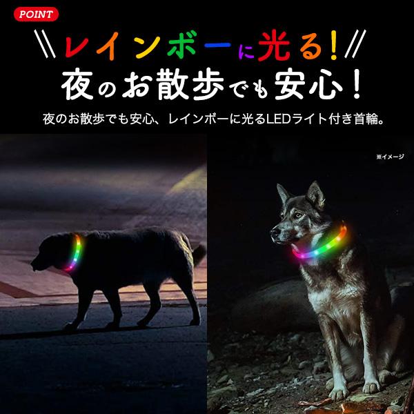 首輪 犬用 光る レインボー 夜間 散歩 LED 発光 USB充電式 おしゃれ 首
