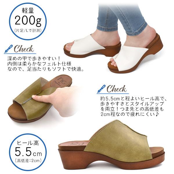 厚底サンダル レディース ウェッジソール 日本製 白 黒 カーキ 3E 歩き