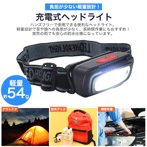 LEDヘッドライト 充電式 手かざしセンサー搭載 軽量タイプ ヘッド