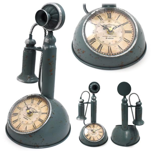 レトロ置時計 クラシックデザイン 置き時計 アナログ アンティーク調 レトロ電話機デザイン