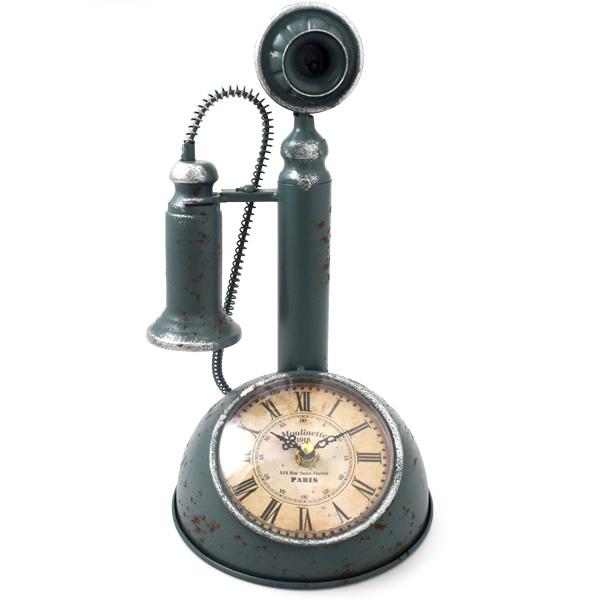 置き時計 アナログ アンティーク調 レトロ電話機デザイン