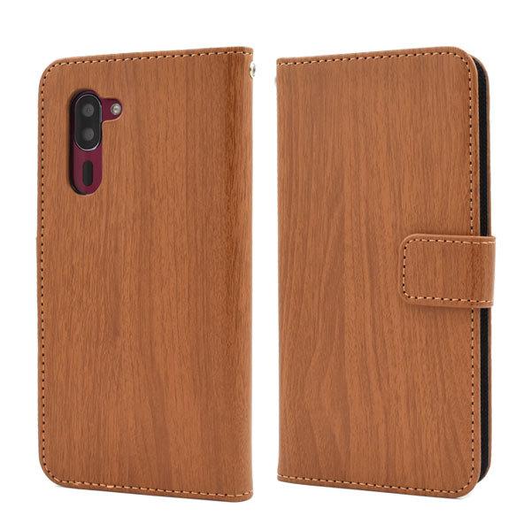 PLATA（プラタ） シンプルスマホ5 ケース 手帳型 木目調 合皮レザー