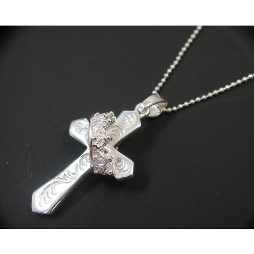 ネックレストップ クロス＆クラウン メンズ シルバー925 十字架 ペンダントヘッド アクセサリー 爆買