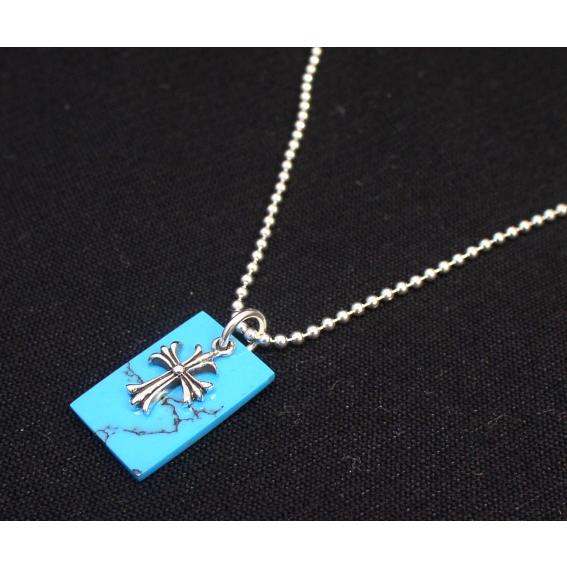 シルバーペンダントヘッド　クロス　ターコイズ ネックレストップ ターコイズ風プレート×クロス メンズ シルバー925