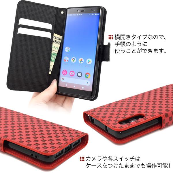 PLATA（プラタ） Rakuten Hand ケース 手帳型 市松模様 合皮レザー