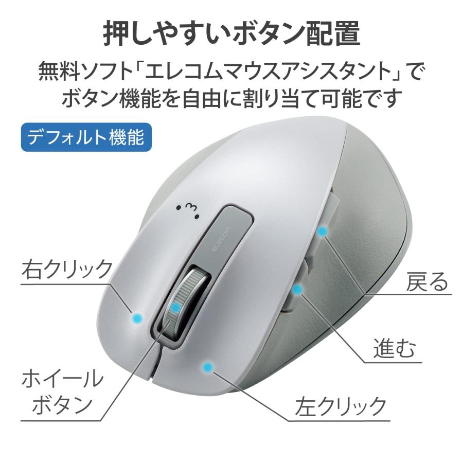 エレコム マウス ワイヤレス Mサイズ 5ボタン(戻る・進むボタン搭載) BlueLED 握りの極み ホワイト(フェイス) M-XGM10DBWH EC｜n-t-shop｜04