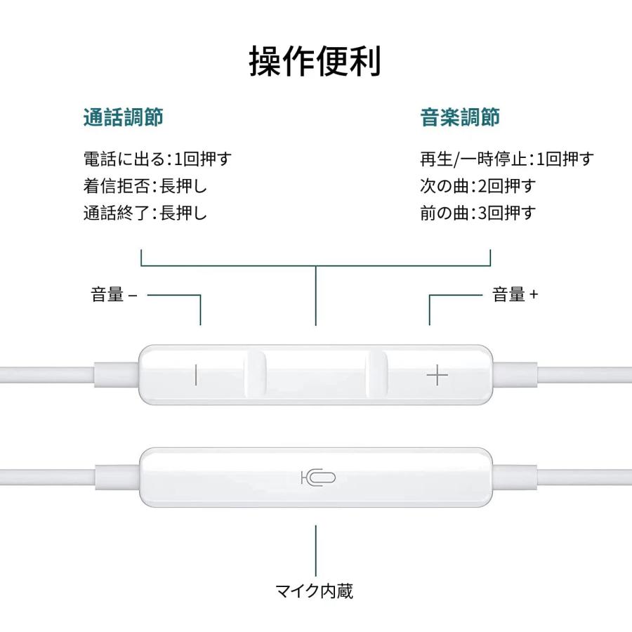 Kenocty 2023新版 iPhone イヤホン 有線 イヤホン アイフォン イヤホン イヤフォン 重低音 マイク付き 通話可能 対応 iPh｜n-t-shop｜04