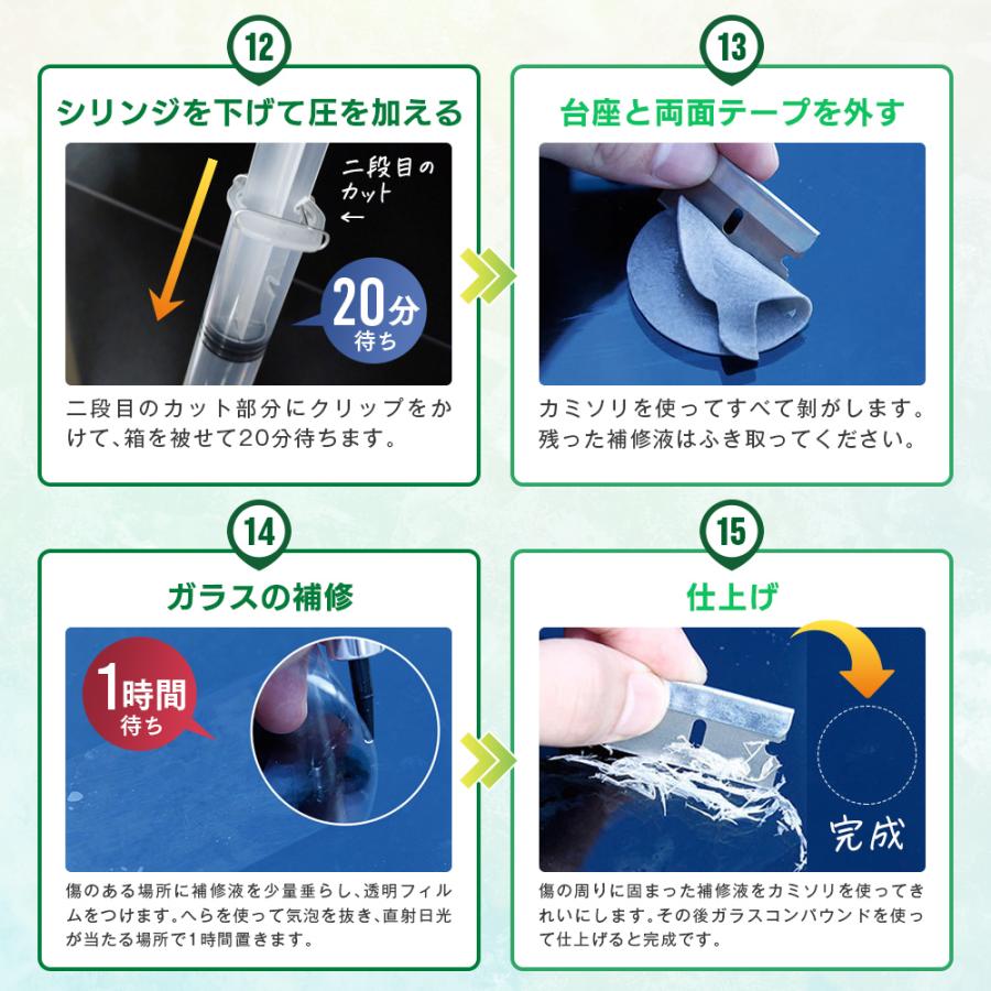 フロントガラス 飛び石 リペアキット 修理 車検 方法 自分で 傷 補修 小さい傷 傷消し｜nachtwaechtershop｜11