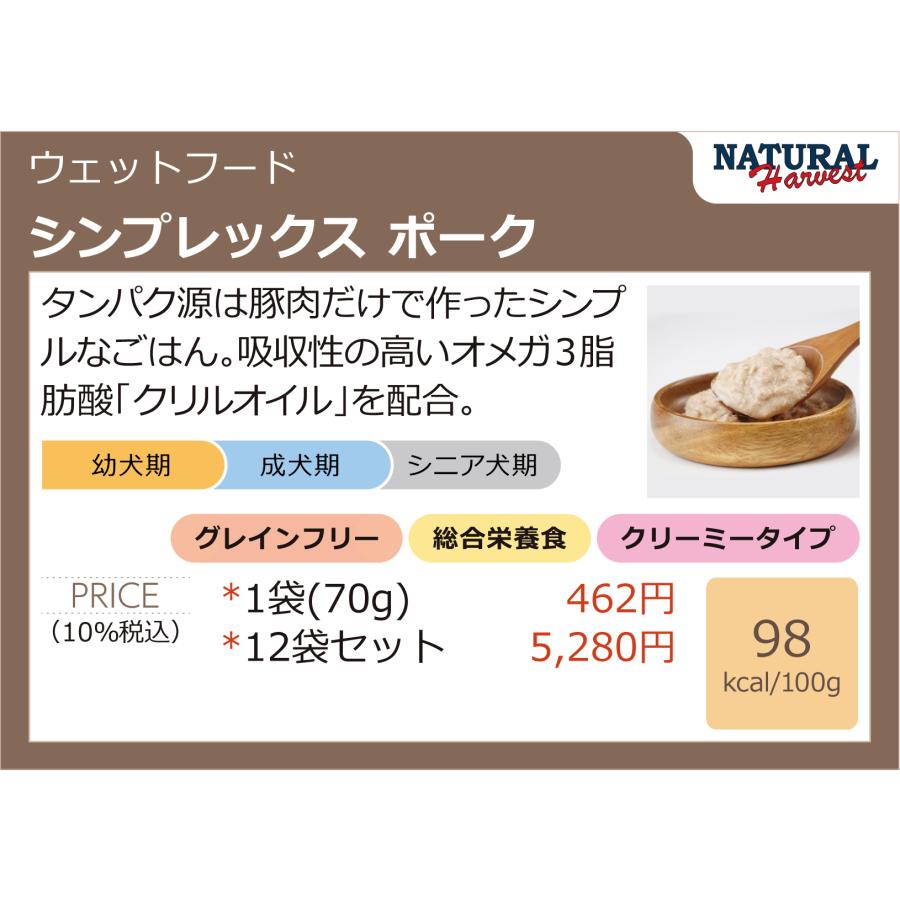 最短賞味2027.9・ナチュラルハーベスト シンプレックス ポーク 70g全年齢犬用アレルギー対応Natural Harvest正規品nh08056 | ナチュラルハーベスト | 02