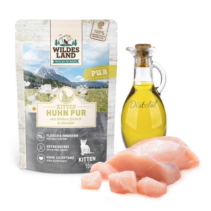 最短賞味2027.11・ワイルドランド キトン ピュアチキン ベニバナオイル入り 100gパウチwl36359子猫用総合栄養食/穀物不使用 ※在庫限り終売 |  | 01