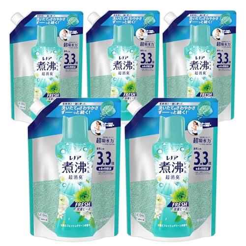 Lenor レノア 煮沸レベル超消臭* 抗菌ビーズ FRESH 太陽とフレッシュグリーンの香り 詰め替え 1410mL×5袋[ケース品] 柔軟剤（Yahoo!・NACIO LIFE）