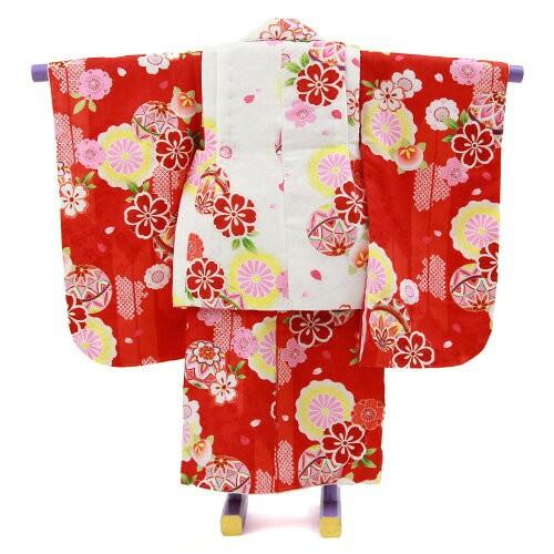 七五三 着物 3歳 レンタル 女の子 被布着物8点セット「朱色地に鞠と