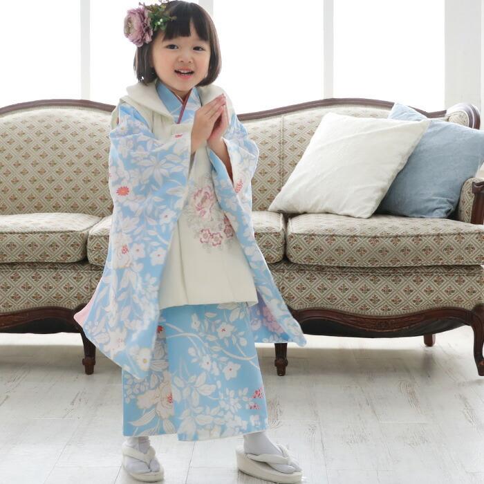 七五三 着物 3歳 レンタル 女の子 被布着物10点セット「水色地に 七五三 着物 3歳 レンタル 女の子 被布着物10点セット「水色地に