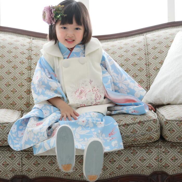 七五三 着物 3歳 レンタル 女の子 被布着物10点セット「水色地に 七五三 着物 3歳 レンタル 女の子 被布着物10点セット「水色地に