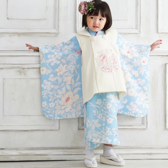 七五三 着物 3歳 レンタル 女の子 被布着物10点セット「水色地に 七五三 着物 3歳 レンタル 女の子 被布着物10点セット「水色地に