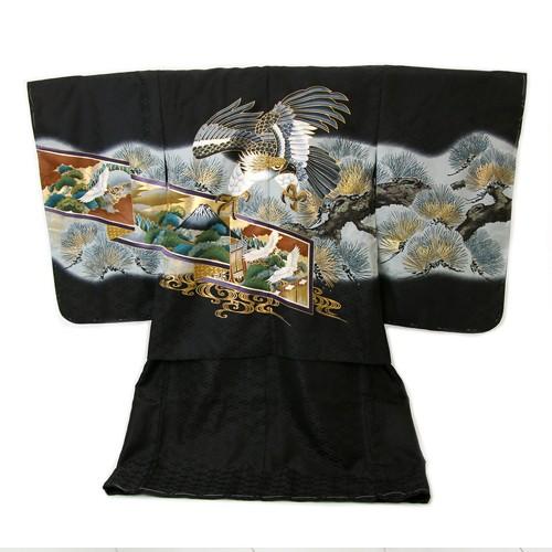 七五三着物レンタル 七五三 5歳 男の子用 羽織袴13点セット「黒地に鷲