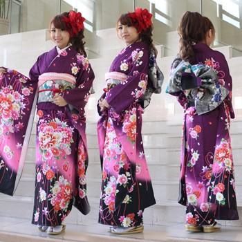 振袖 レンタル セット 20点フルセット「紫地にピンクぼかし刺繍 振袖 レンタル セット 20点フルセット「紫地にピンクぼかし刺繍