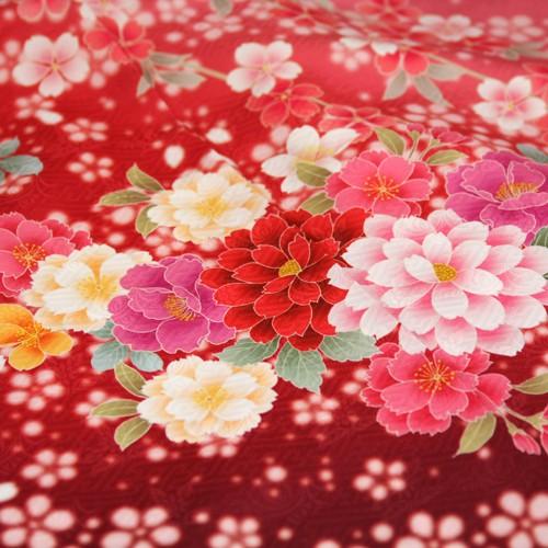 振袖レンタル 成人式20点フルセット 「赤 黒 牡丹 桜」 成人式から結婚