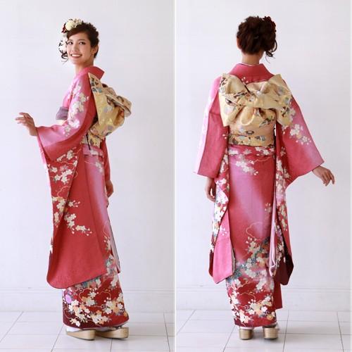 振袖レンタル 成人式20点フルセット 「ピンク 赤 桜 撫子」成人式から