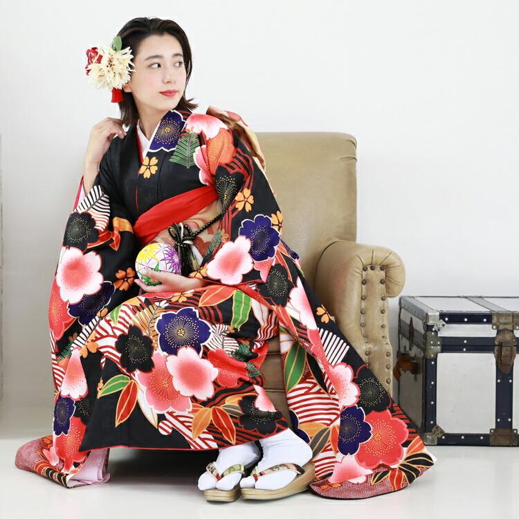 最終価格！成人式用！振袖一式 セール】 仕立付き 正絹振袖 フルセット32点 白色 くすみ色 花柄 絹100