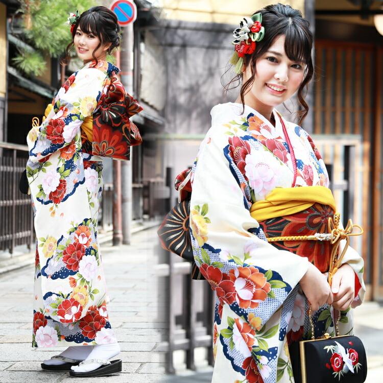 New限定品 レンタル 最大日間 当店オリジナル 成人式 振袖 レンタル 点フルセット 派手 クリーム地に桜と雲 成人式 結婚式 フォーマル 小紋柄 爆安プライス Www Mastoremata Gr