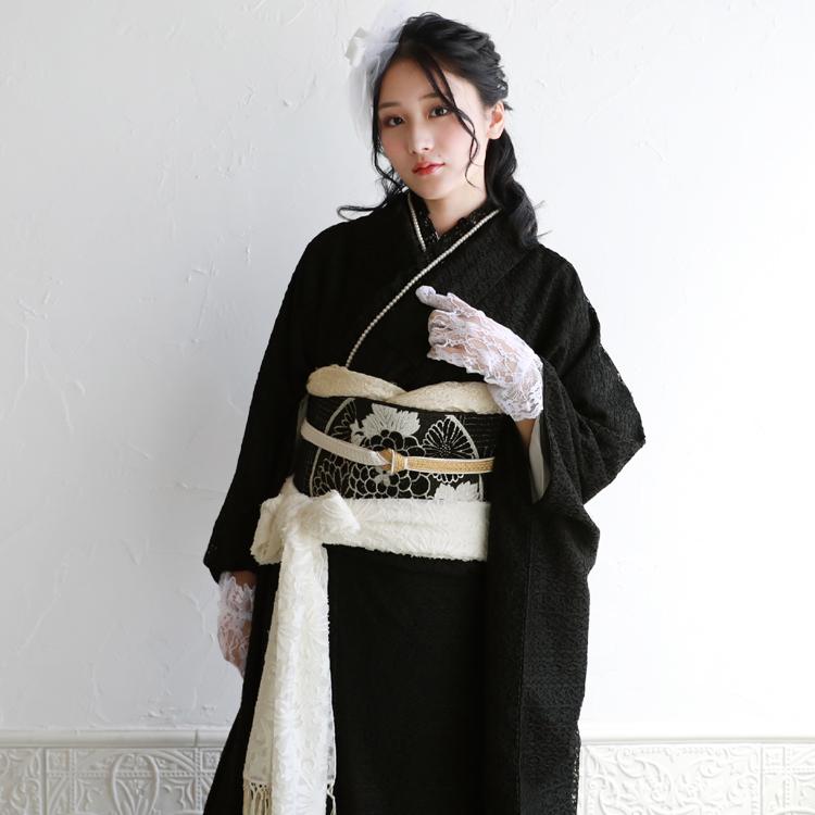 最大20日間レンタル 振袖レンタル 成人式 黒 日本製黒地にレース 最大20日間レンタル 振袖レンタル 成人式 黒 日本製黒地にレース