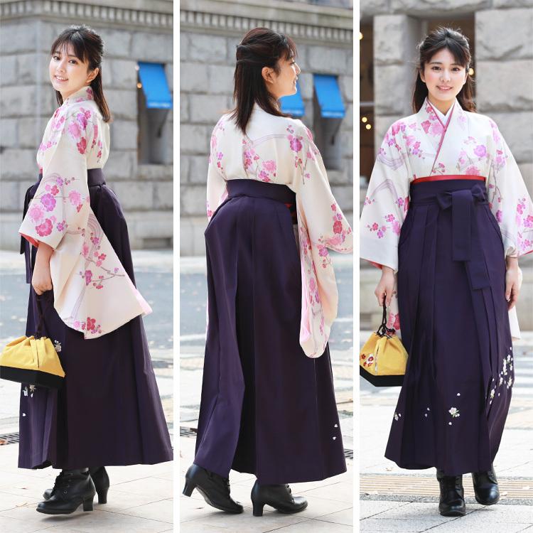 袴 レンタル 卒業式 女 2尺袖着物＆袴 フルセットレンタル「白地に